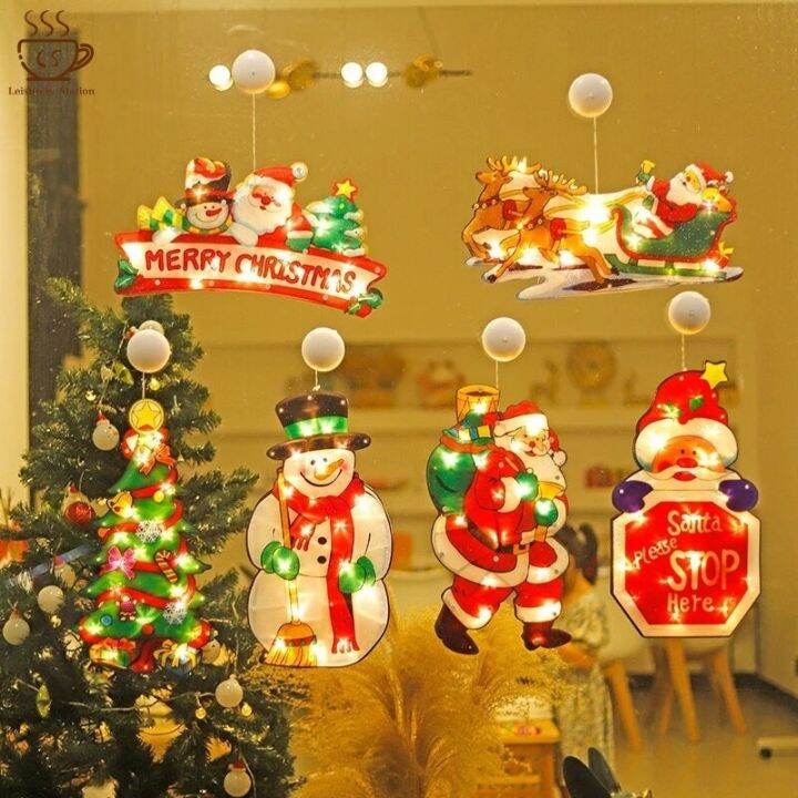 2024 Christmas LED Suction Cup Hanging Light Xmas Tree Window Ornaments