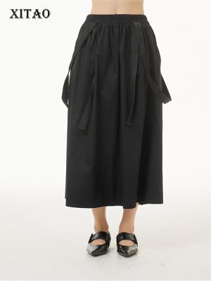 XITAO Skirt Fashion Irregular Pleated Goddess Fan Women Black Skirt