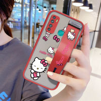 UCUC เคสโทรศัพท์เคสสำหรับ Infinix Hot 9 X655กรณี (สายรัดข้อมือ) กันกระแทก Frosted กลับการ์ตูนน่ารัก Hello-Kitty ปลอกขอบฝาครอบเลนส์ป้องกันเลนส์โทรศัพท์บางเฉียบกรณี