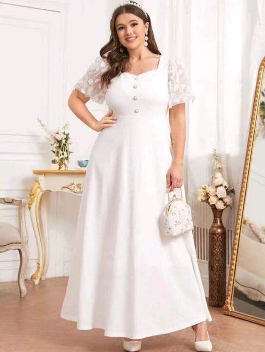 PLUS SIZE ELEGANT WHITE DRESS/ ALL WHITE DRESS Lazada PH