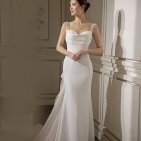 wedding dress French simple temperament slim fishtail welcome 2023 new bride trailing go out yarn