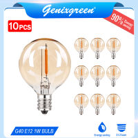 10ชิ้น E12หลอดไฟ LED เปลี่ยนหลอดไฟประดับแบบสาย1W 220V หลอดแก้วสีเหลืองอำพันประหยัดพลังงานเทียบเท่า10W หลอดไส้สีขาวอบอุ่นตกแต่งสำหรับงานปาร์ตี้สวนไฟประดับแต่งงาน