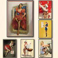 Retro PIN UP GIRLS Art พิมพ์โปสเตอร์ผ้าใบสำหรับ Home Wall Decor-35รูปแบบให้เลือก