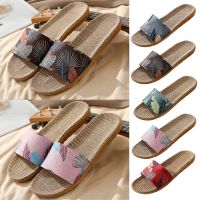 Summer Flax Slippers Womens Mens Fashion Couple Linen Slip On Slippers Indoor Home Anti-slip Slippers Fashion Beach Sandals House Slippers