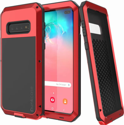 Punkcase S10 Plus Metal Case, Heavy Duty Military Grade Armor Cover [Shockproof] Full Body Hard Aluminum &amp; TPU Hybrid Design [High Impact Bumper] Compatible W/Samsung Galaxy S10 Plus (Red)