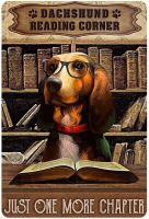 Dachshund Reading Corner Metal Sign Retro Tin Sign Bar Cafe Wall Decoration Plaque Art Printing Poster