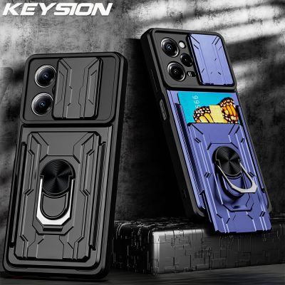 KEYSION Shockproof Case for Xiaomi POCO X5 Pro 5G F4 GT With Card Slot Ring Stand Camera Protection Phone Cover for POCO F5 M5S