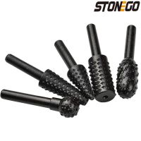 STONEGO 5PCS/10PCS Rotary File Rasp 6.3mm Round Shank Rotary Burr Carbon Steel File Wood Carving Grinder Drill Bits