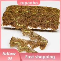 RUPANBO039392692ริบบิ้นประดับเลื่อมกว้าง50หลา1.37นิ้วริบบิ้นถักลายโพลีเอสเตอร์แวววาวทองงานประดิษฐ์ทำมือริบบิ้นแวววาวสีทองสำหรับงานแต่งงาน