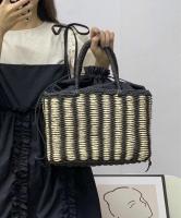 Bohemia Rattan Woven Handbags for Women Striped Tote Drawstring Top-Handle Bags Ladies Summer Hand Straw Beach Portable Bags