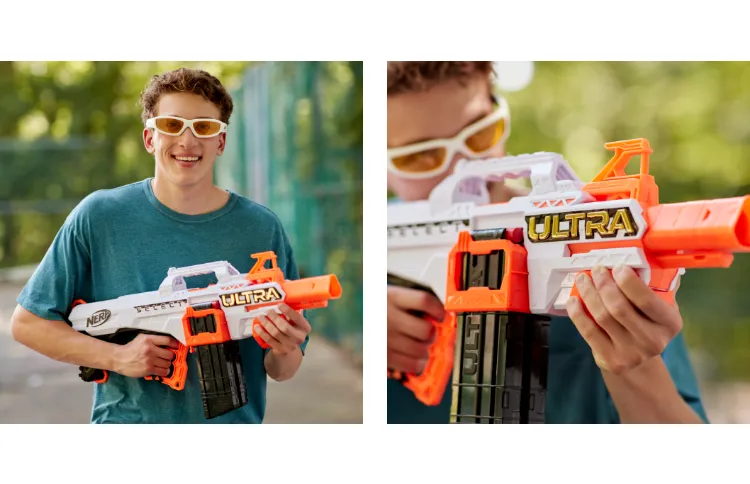 NERF Ultra Select Fully Motorized Blaster, Fire for Distance or Accuracy,  Includes Clips and Darts, Outdoor Games and Toys, Automatic Electric Full