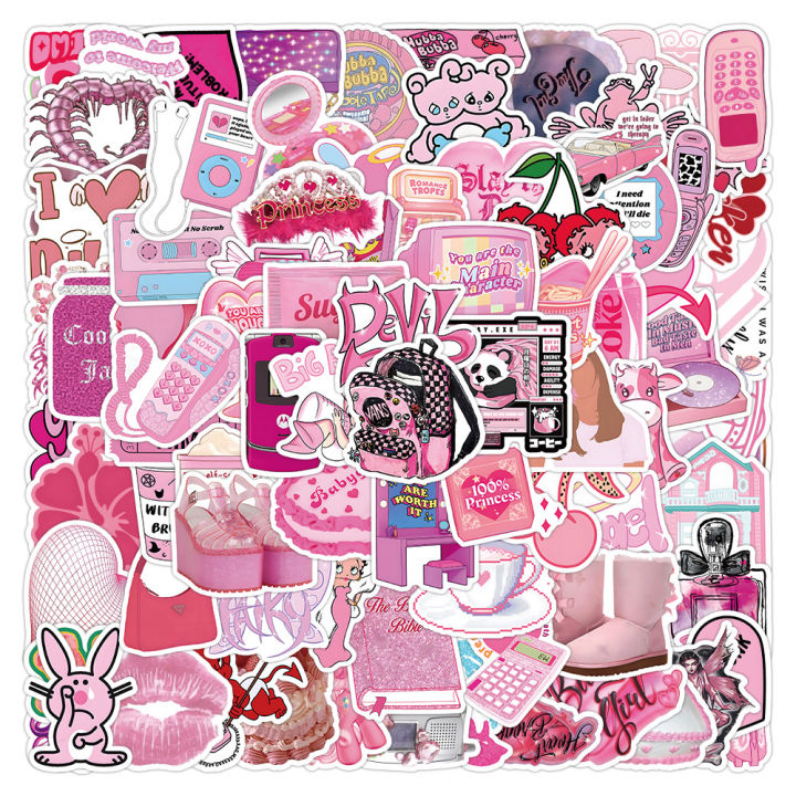 100pcs-set-y2k-millennium-stickers-barbie-pink-decorate-laptop-luggage-ledger-toys-waterproof-stickers