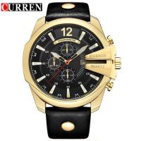 ⌚Curren 8176นาฬิกาผู้ชายสีทองหรูหรา,นาฬิกาแฟชั่นสายหนังนาฬิกาข้อมือกีฬาสบายๆกลางแจ้งหน้าปัดใหญ่