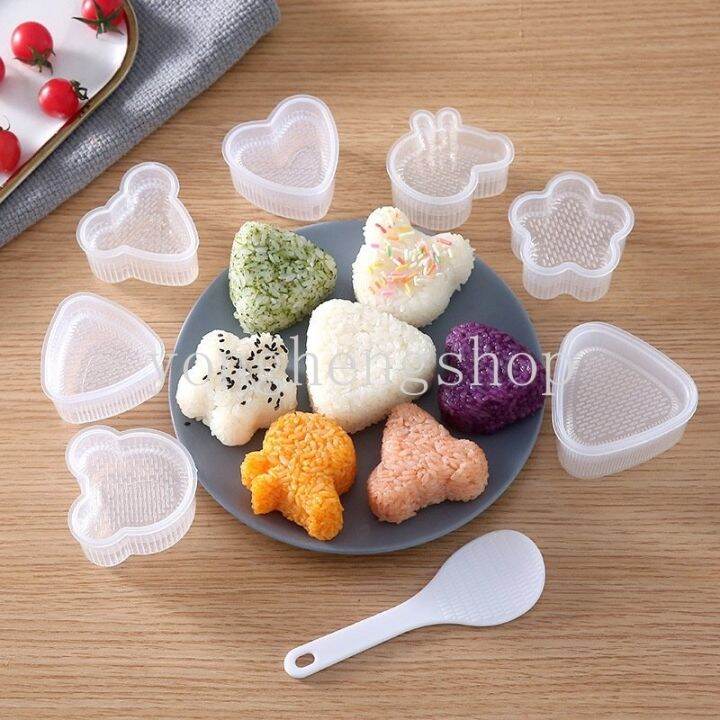 7pcs-set-cartoon-bear-triangle-shaped-japanese-onigiri-sushi-mold-with-spoon-diy-rice-ball-maker-press-mould-kids-bento-making-tool