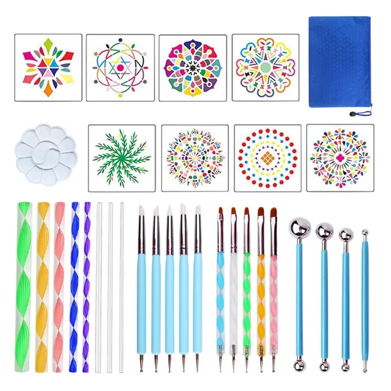 Mandala Dotting Tools Painting Kit Rock Dot Paint Stencils Tool Set Art  Craft Supplies Kits with Tray Brush Zipper Bag Pen X3UF