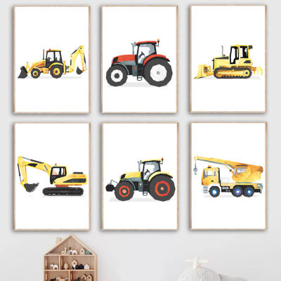 【CW】Farm Tractor Breaker Loader Crane Truck Excavator Wall Art Canvas Painting Nordic Poster And Print Wall Pictures Kids Room Decor