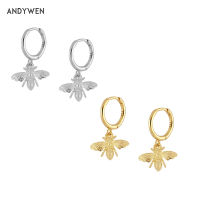 ANDYWEN 925 Sterling Silver Gold Pendientes Abei Bee Abel Gold Drop Earring 21mm Charm Women Animal Fashionable Jewelry