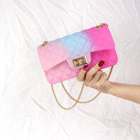 Jelly Bag2022 กระเป๋าเจลลี่เคลือบสีคุณภาพสูงทาสีกระเป๋าสายโซ่รูปสี่เหลี่ยมขนมเปียกปูนสะพายไหล่