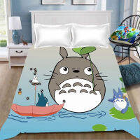 อะนิเมะเพื่อนบ้านของฉัน Totoro ชุดผ้าปูที่นอนเด็กประดับห้องเตียงแผ่นแบนโพลีเอสเตอร์150X220ซม. ผ้าปูเตียง (ไม่มีปลอกหมอน)