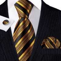 70pcs Fashion Luxury Gold Striped 100 Silk Tie Gifts For Men Suit Wedding Tie Barry.Wang NeckTies Hanky Set Business LN 5702