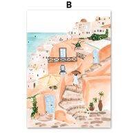 โมร็อกโก Girl &amp; Italian Beach Sunset: Canvas Wall Art,โปสเตอร์และภาพพิมพ์สำหรับตกแต่งห้องนั่งเล่น