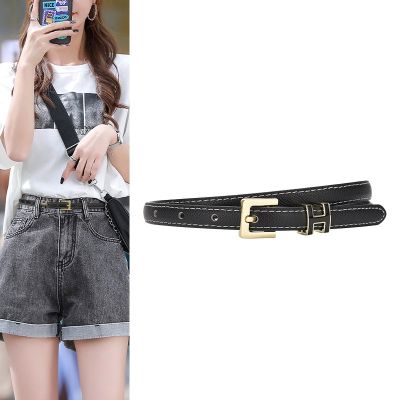 ((New Style Ready Stock) Ladies Genuine Leather Belt H Buckle Brand Pin Versatile Simple Denim Suit Culottes