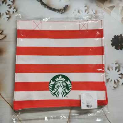 กระเป๋า Starbucks GIFT BAG XMAS 2021 ลาย Red Stripe ของแท้ 💯% ถุงผ้าสตาร์บัคส์