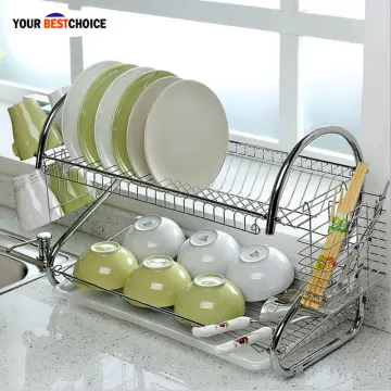 Dish Drying Rack Cup Drainer Plastic 2-Tier Strainer Holder Tray