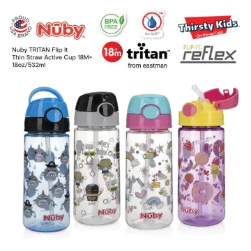 Nuby Tritan 2-Handle No-Spill Flip-it Fat Straw Printed Cup - 8oz