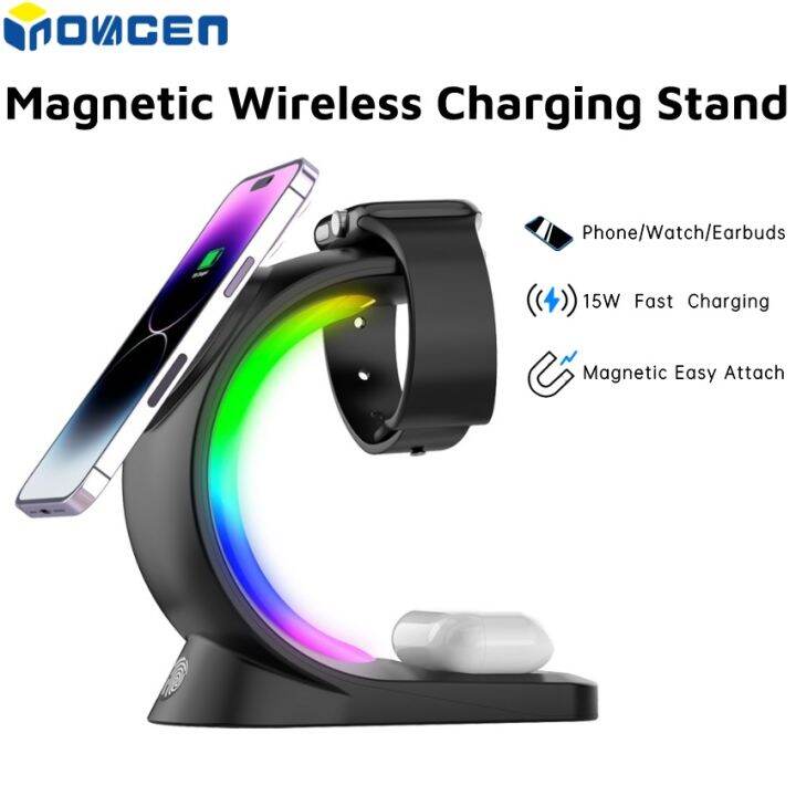 INOVAGEN 3 in 1 Wireless Charging Station With RGB Light,15W