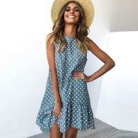 【Ladies shop】2021 WomenNew FashionPolka DotSleeveless BeachCasual Yellow Sundress Plus Sizefor Women