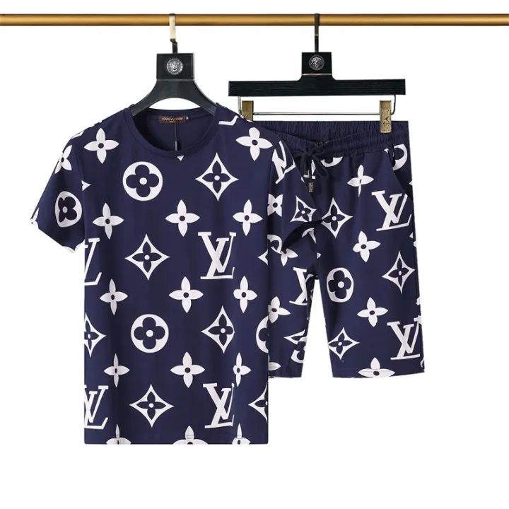 LV New Men Tracksuit T-Shirts +Shorts 2 Pieces Set Men Jogger Clothing Short Sleeve Suit Sweatshirt Sportswear Male Streetwear | Lazada PH