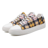 Unisex Womens Canvas Shoes Harajuku Low Sneakers Women Casual Flats Designer Yellow Checkered Vulcanize Shoes Plimsolls Women