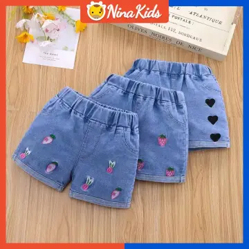 3-13 Years Kids Girl Shorts Summer Heart Print Denim Short Pants Girl  Clothes Bottom