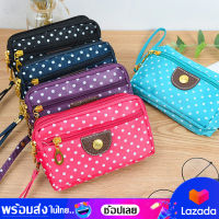 bagsiamshop(BA1198) -m2กระเป๋าใบยาวคล้องแขนลายจุดสีสันสดใส