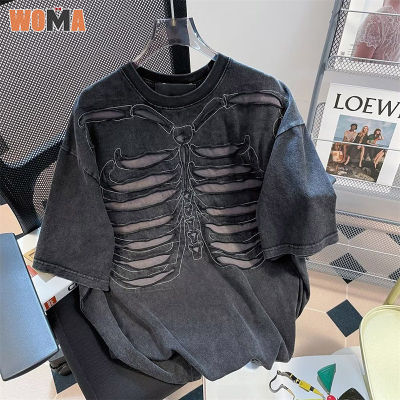 WOMA Ins เสื้อยืดแฟชั่นแขนห้าส่วนคอกลมชายใหม่สำหรับวัยรุ่นฤดูร้อน