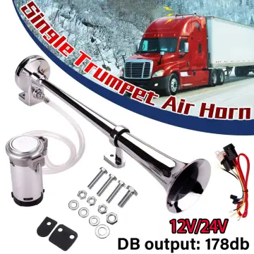12V 178DB Air Horn+Pump Set Super Loud Single Trumpet Truck Van Train Car  Boat
