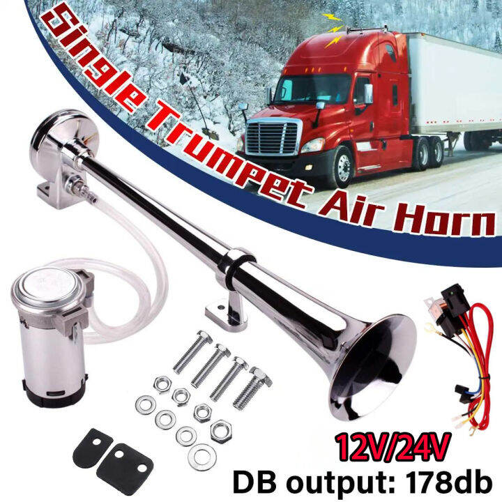 12V/24V 178DB スーパー ラウド デュアル トーン エア ホーンセット トランペット コンプレッサー 適用: オートバイ ボート トラック 12V AL-RR-5068 AL Train Horn 12V⁄24V 178DB Universal Super Loud Black Dual Trum