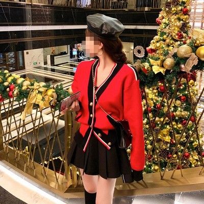 blackpink lisa korean ulzzang style r vintage women red Sweater kint coat Cardigans