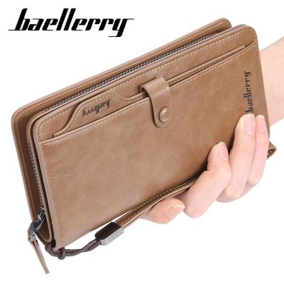 （Layor wallet） 2019 Baellerry Men Long Fashion Wallets Desigh Zipper Card Holder Leather Purse Solid Coin Pocket High Quality Male Purse