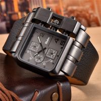 （A Decent035）OULM 3364Original RectangleDesign Men Wristwatch WideLeather StrapWatch