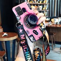 【cold noodles】 สำหรับ Samsung Galaxy A91 A81 A71 A51กรณี Retro แฟชั่น3D กล้องซิลิคอน TPU สำหรับ Samsung A70 A50 A42 A22พร้อมสายคล้อง