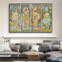 Hot Alphonse Mucha Times Of Day Vintage โปสเตอร์และพิมพ์ Art Nouveau ผู้หญิงภาพวาดผ้าใบ Wall Art ภาพตกแต่งบ้าน Cuadros