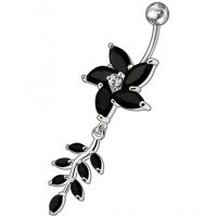 Fancy White Star With Leafs Jeweled Silver Dangling Banana Belly Ringผู้หญิงเงินเจาะหน้าท้องแฟชั่นลิปหู