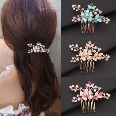 Korean style fashion new rhinestone inlaid color three-dimensional paint flower comb exquisite hair accessories