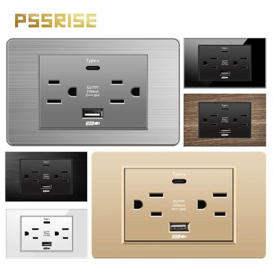 US Standard Wall Socket DC 5V 3.1A USB 20W Type-c Charger PC Stainless Steel Aluminium Alloy Wood Grain Glass Panel Power Outlet