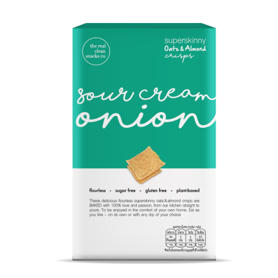The Real Clean Snacks โอ๊ตและอัลมอนด์อบกรอบ รสซาวครีมและหัวหอม Superskinny Oat &amp; Almond Crisps - Sour Cream Onion (30 g)