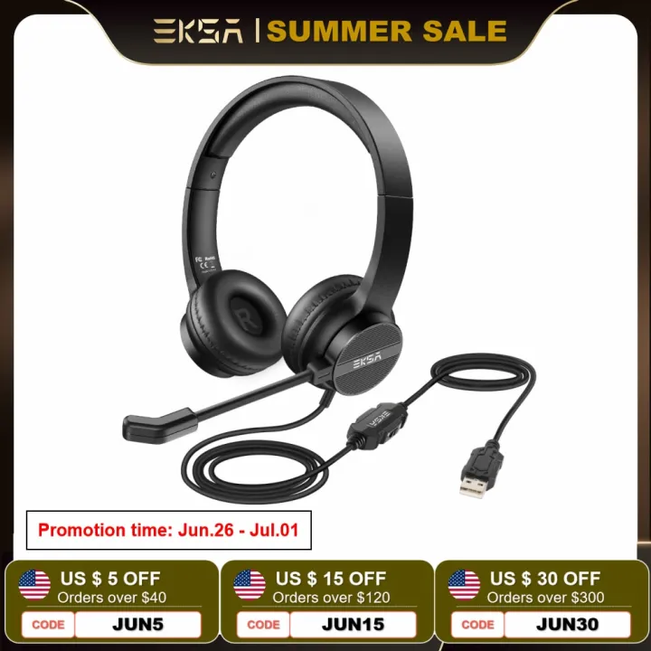 EKSA H12E Office Headset OnEar USB Wired Computer Headphones with