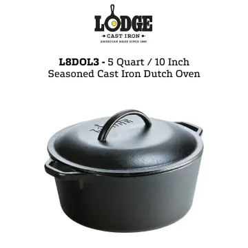 NEW LODGE CAST IRON 10.25 DUTCH OVEN Dual Handles & LID 5 Quart Seasoned  L8DOL3