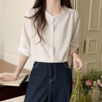 White Short-Sleeved Shoulder Shirt Womens Summer Design Sense Niche Casual Work Business Wear Chic Sweet Salt Shirt